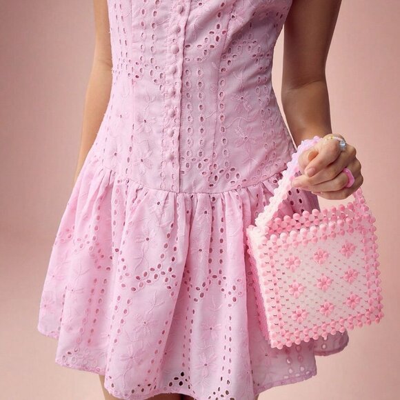 Pink Elegant Women's Sleeveless Pleated Short Dress - Picture 7 of 7